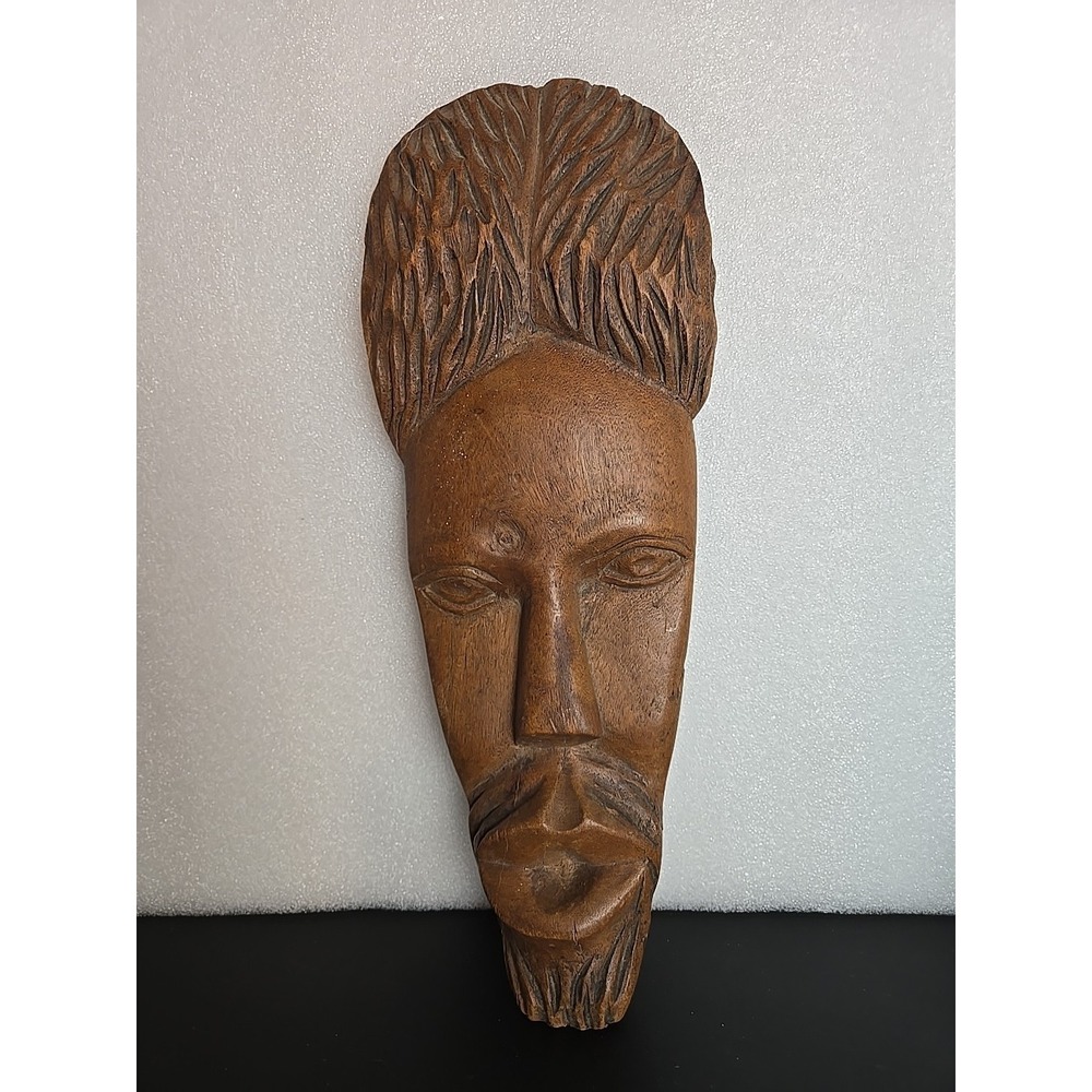 Vintage African Mask Hand Carving Wood Tribal Wall Hanging Home Decor 13.5" Tall